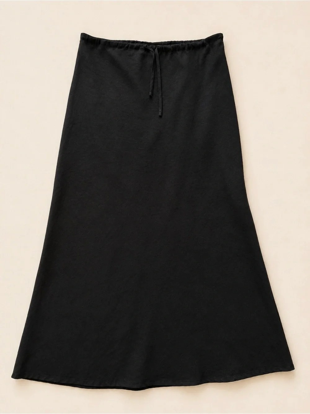 Black 100% Black Linen Drawstring Waist A-Line Maxi Skirt 6 Warehouse - Picture 2 of 6